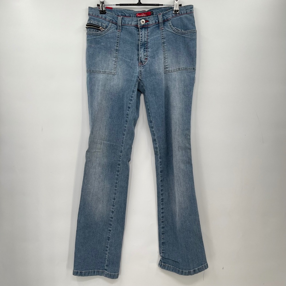 Southpole Y2K Flare Jeans Low Rise Denim Pants Pockets Red‎ Stitching